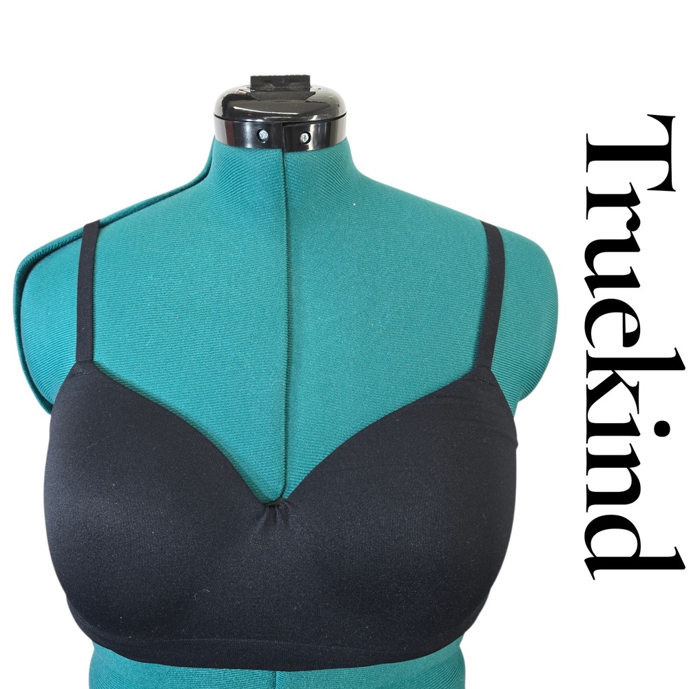 Truekind Daily Comfort Wireless Shaper Bra Black V-Neck Adjustable Straps Size L